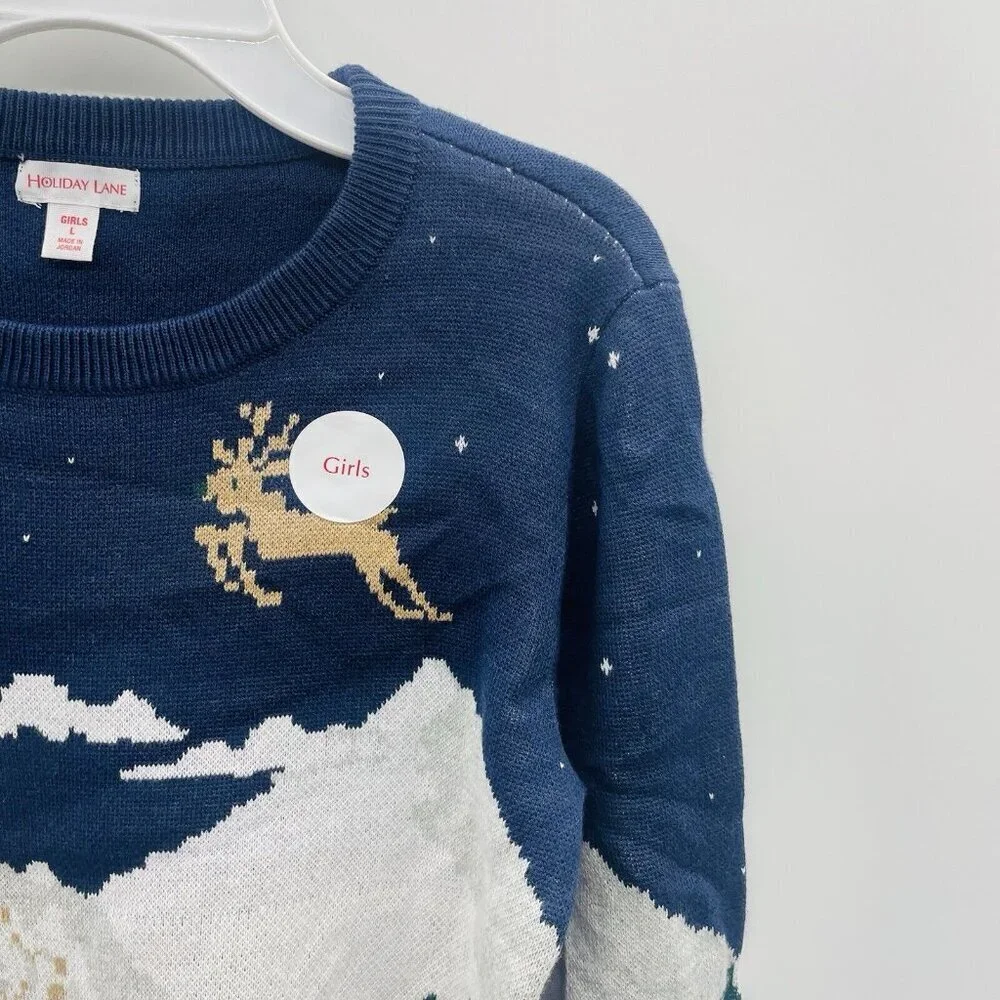 Holiday‎ Lane Big Girls Large Snowy Landscape Crewneck Sweater in Blue $40 115